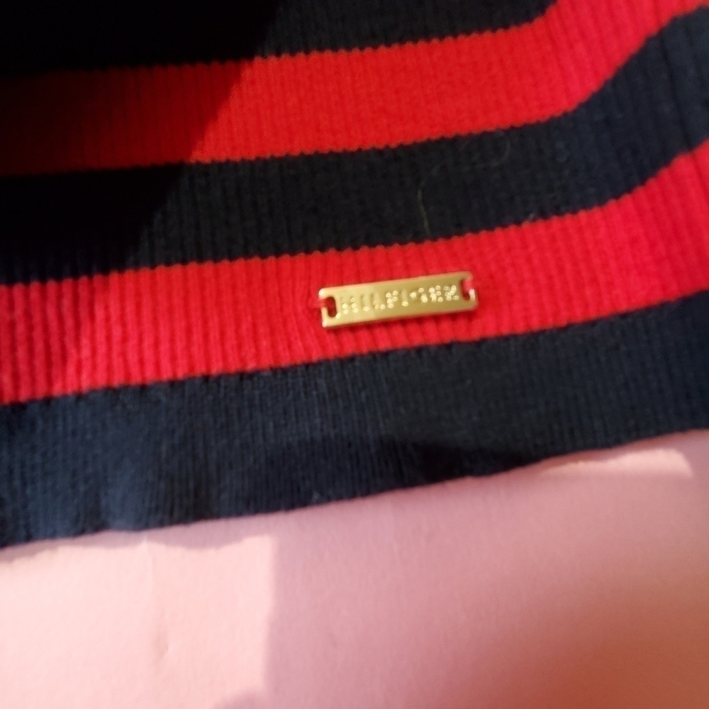 Tommy Hilfiger Black and Dark Red Stripped Turtleneck Sweater - Picture 3 of 4